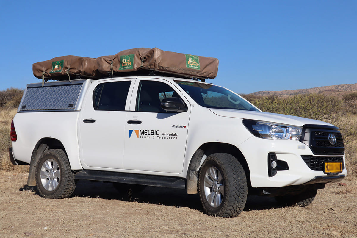 Melbic 4x4 Car Rentals Namibia Toyota Hilux 2.4 Double Cab with Two Closed Tents