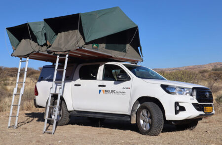 Melbic 4x4 Car Rentals Namibia Toyota Hilux 2.4 Double Cab with Two Open Tents
