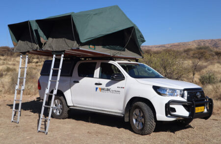 Melbic 4x4 Car Rentals Namibia Toyota Hilux Double Cab with Two Open Tents