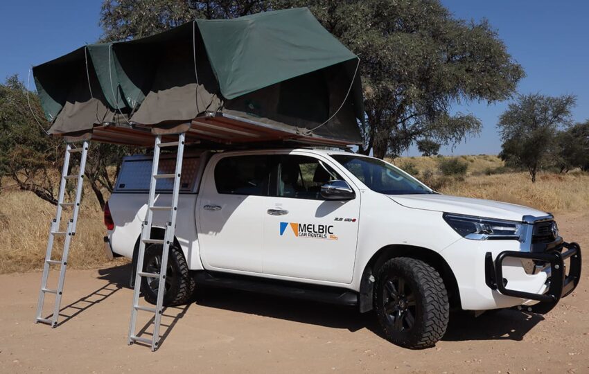 Melbic 4x4 Car Rentals Namibia Toyota Hilux DC 2.8 With Two Open Tents