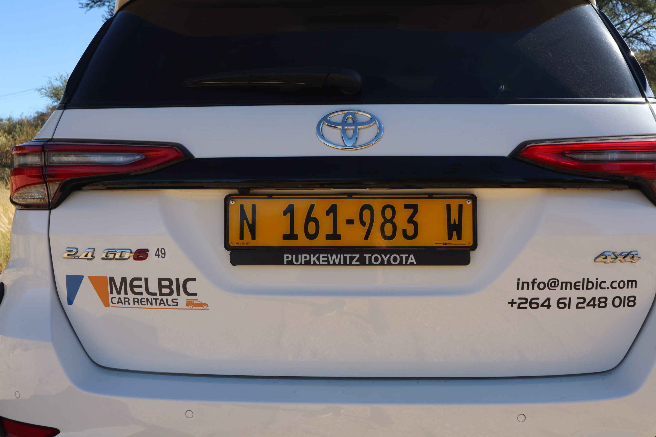 Melbic 4x4 Car Rentals Namibia Toyota Fortuner Rear View