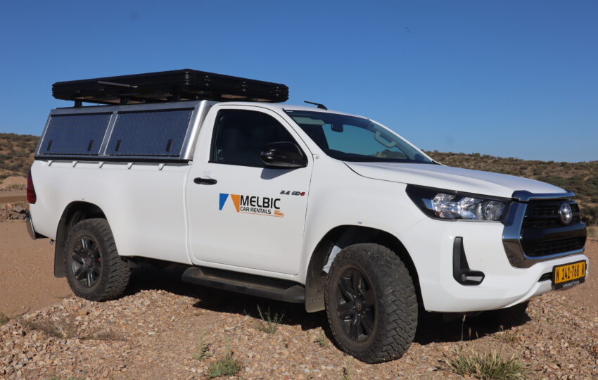 Melbic 4x4 Car Rentals Namibia Toyota Hilux Single Cab with closed rooftent