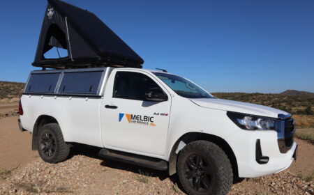 Melbic 4x4 Car Rentals Namibia Toyota Hilux Single Cab with open rooftent