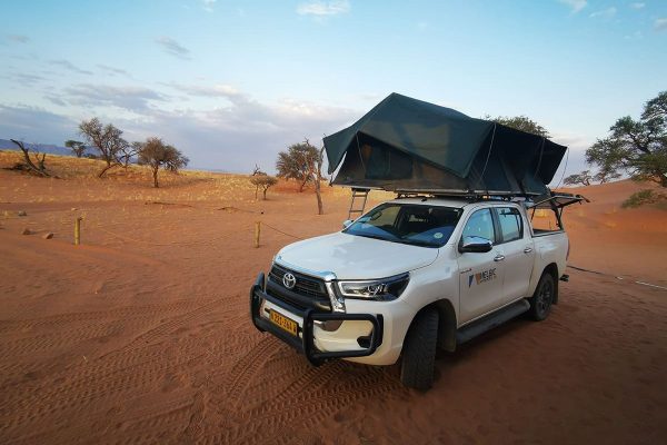 Melbic 4x4 Car Rental vehicle in the Kalahari Desert